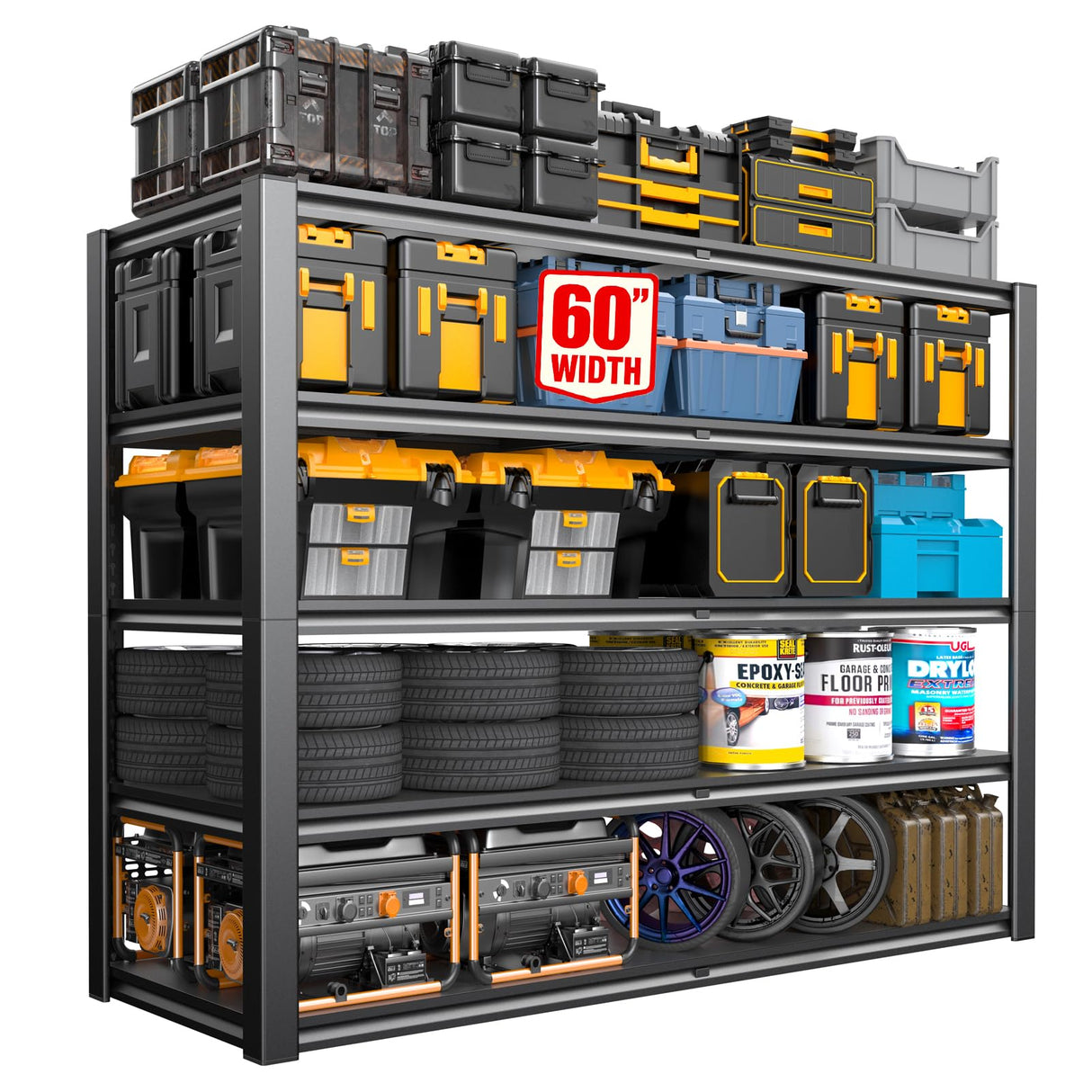 Lauxery 60" Wide Metal Shelving, 5 Tier Pantry Shelving Unit - 60" W x 24" D x 84.3" H Adjustable Tote Storage Rack, 2500LBS - Storage Shelves for Garage, Basement, Shop Lauxery