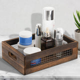 Dicunoy Set of 2 Rustic Nesting Boxes, Wooden Organizer Crates Basket, Small Decorative Wood Wire Containers with Handle for Countertop, Fruit, Veggies, Kitchen, Bathroom, Pantry Storage, Gift Basket Dicunoy