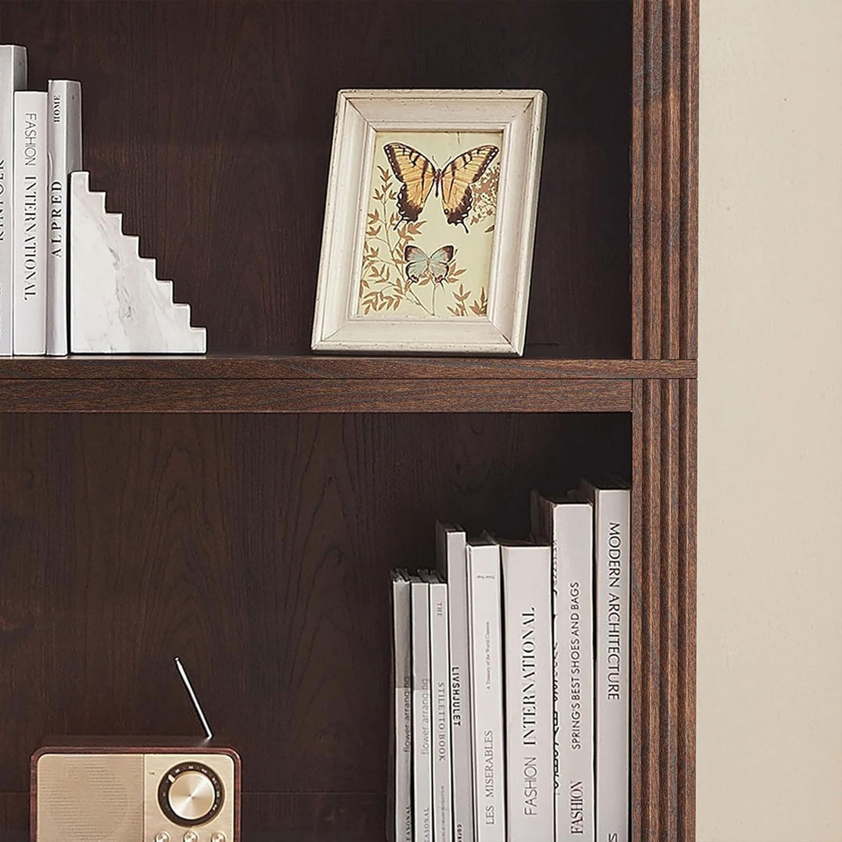 JAHRSTIM Halston Standard Bookcase, Adjustable Storage Open Display Shelving Unit for Home and Office Space, 31.49”L x 13.77”W x 72.8”H, Dark Cherry JAHRSTIM