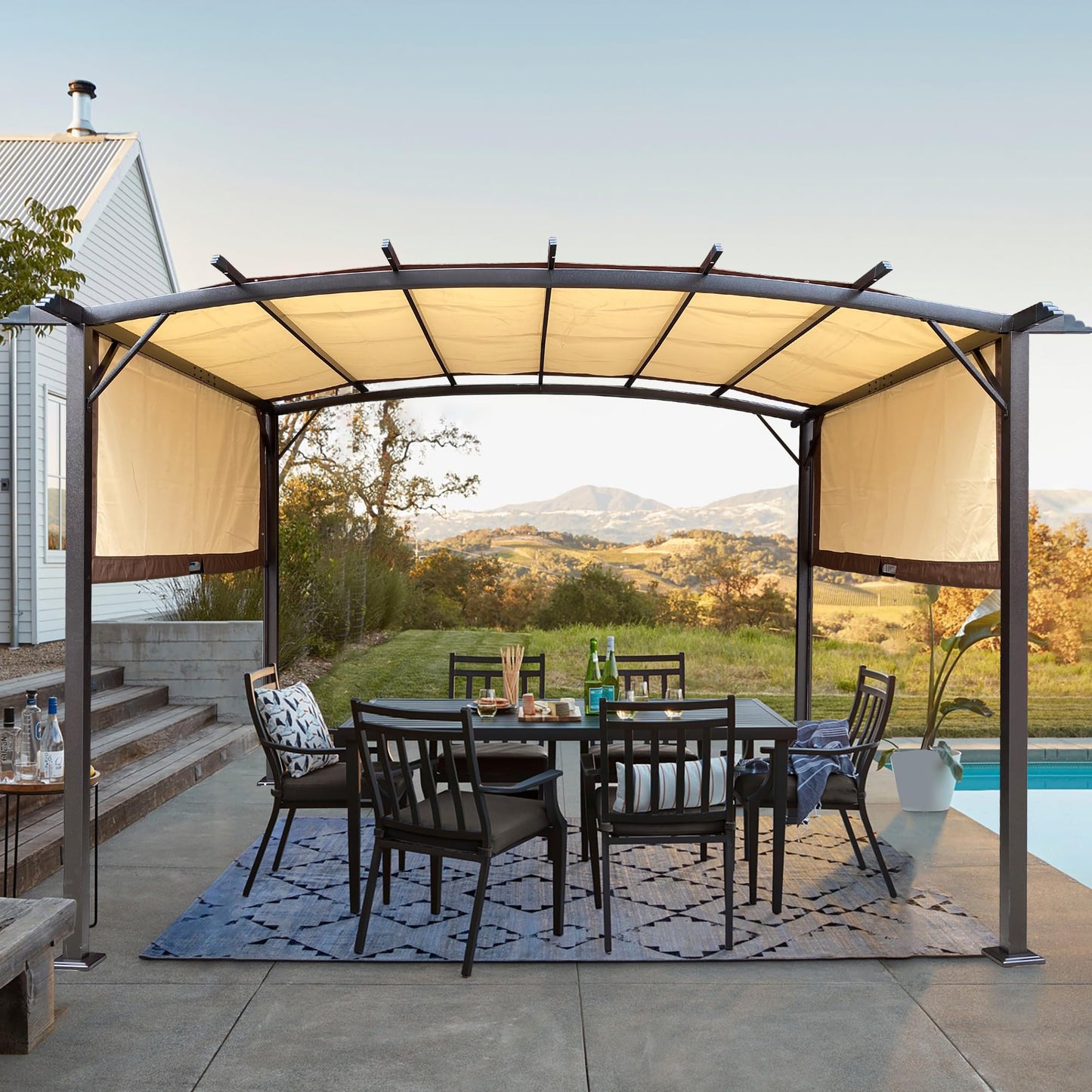 PERFECT GARDEN 12' x 9' Ft. Outdoor Patio Retractable Canopy Gazebo Metal Pergola with Adjustable Shade (Beige) - WoodArtSupply