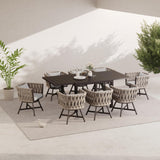 Grand patio 9-Piece Outdoor Dining Set for 8, Patio Dining Furniture Set for 8 Swivel Rope Wicker Chairs & 1 Expandable Rectangular Dining Table, Grey Grand patio