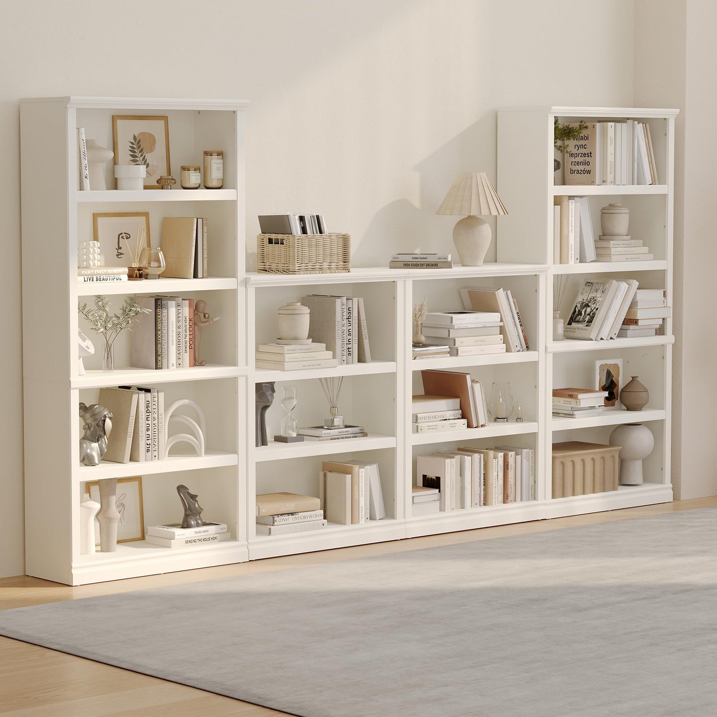 Blini 3-Shelf Tall Bookcase in White - Stylish Wooden Storage Solution for Home & Office - WoodArtSupply