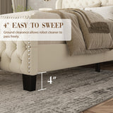 SwnftWinnt King Size Bed Frame with Tall Headboard Upholstered Bed Frame King Platform Bed Luxury Wingback Headback No Box Spring Needed, Mattress Foundation, Easy Assembly-Beige SwnftWinnt