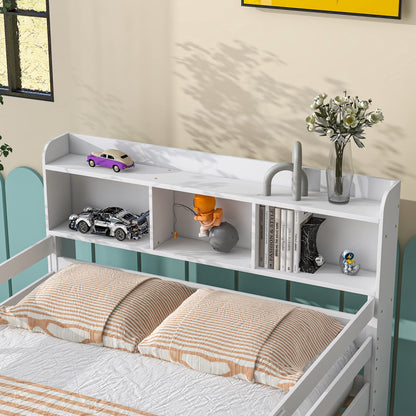 Harper & Bright Designs Full Over Full Bunk Bed with Bookcase Headboard and Storage in White - WoodArtSupply