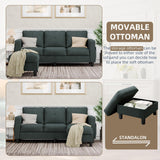 JAMFLY Convertible Sectional Couches for Living Room, L-Shaped Couch 3 Seat Sectional Sofa Set with Polyester Fabric and Movable Ottoman Small Couch for Apartments, Office, Dark Grey JAMFLY