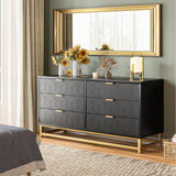 IDEALHOUSE Black 6 Drawer Dresser with Wide Storage, Wood Dresser Chest Organizer with Metal Legs, Modern Dressers & chests of Drawers for Bedroom, Living Room, Hallway IDEALHOUSE