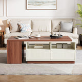 Tribesigns Extendable Coffee Table with 2 Storage Drawers, Reversible Living Room Table with Shelves and Adjustable Top, Large Center Table for Living Room, White/Walnut (43" to 75" Adjustable Length) Tribesigns