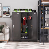 SUPEER 1 Door Metal Storage Lockers with Handle and Hanging Rod,Metal Locker for Employees with Pegboard and Hooks for Home,Office,Gym, School, Garage,Assembly Required,Black SUPEER