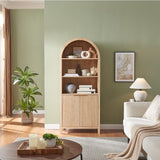 WINWY Arched Cabinet Bookshelf Bookcase - 71” Tall Mid Century Arched Display Cabinets, Rounded Bookshelf with Fluted Doors, Open Shelf Storage Cabinet for Dining Room (Natural) WINWY