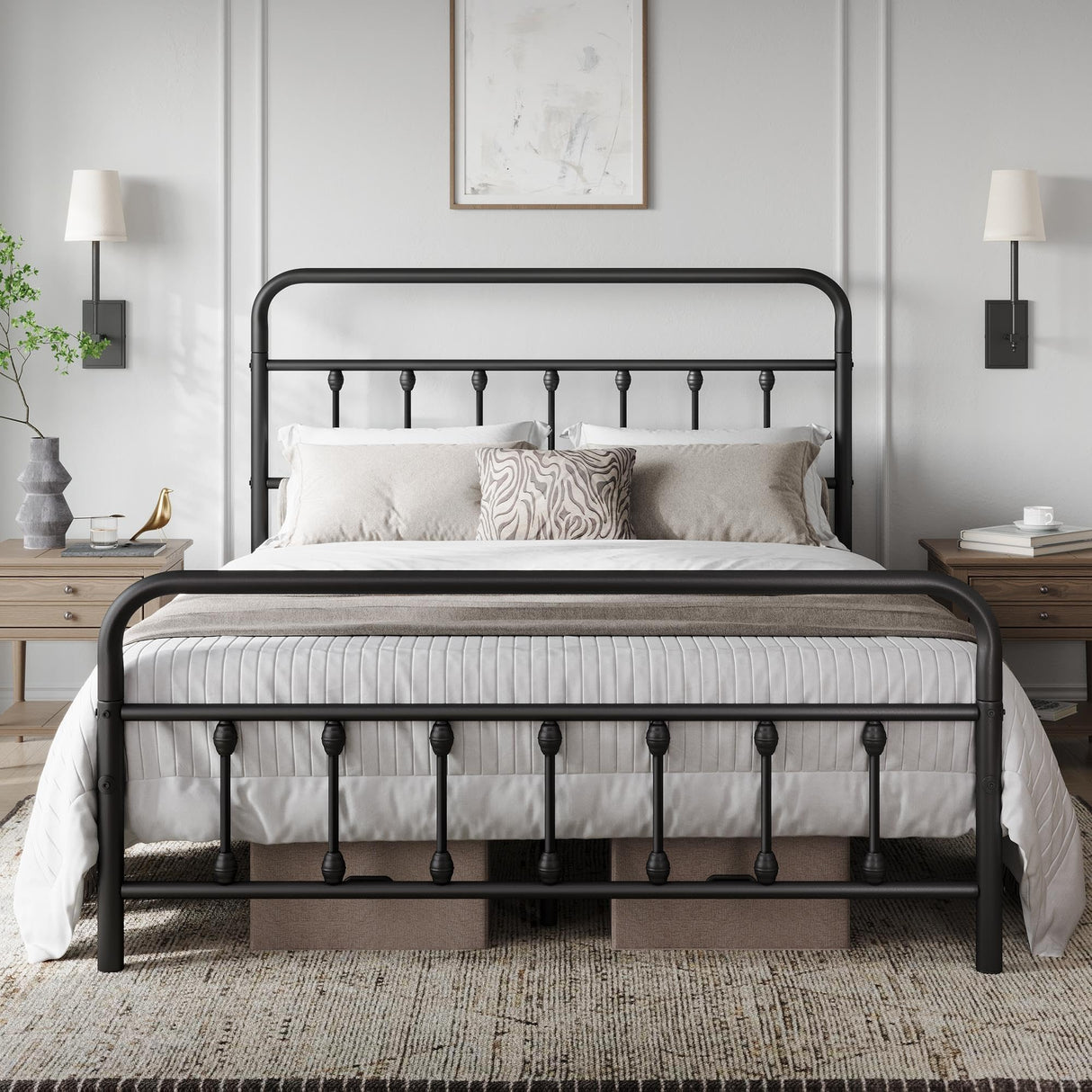 Yaheetech Classic Metal Platform Bed Frame Mattress Foundation with Victorian Style Iron-Art Headboard/Footboard/Under Bed Storage/No Box Spring Needed/Full Size Black Yaheetech