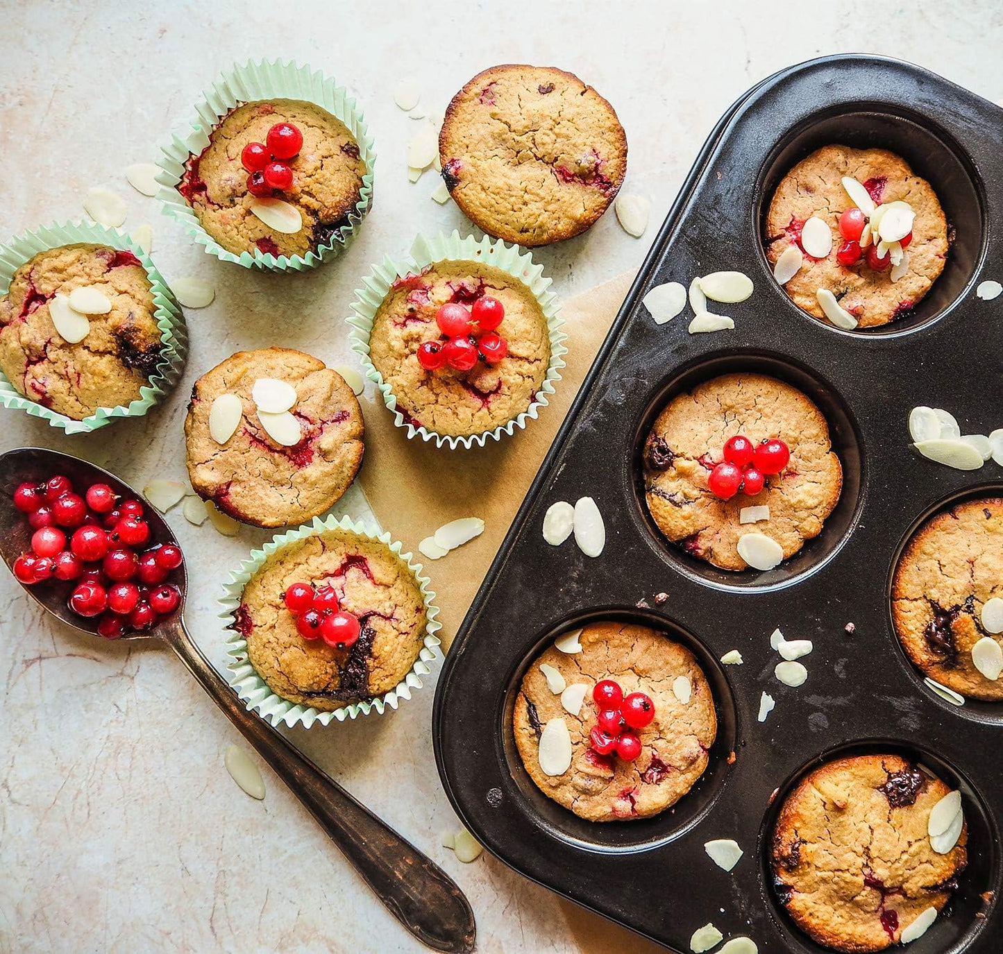 TAOUNOA Muffin Tin, 12-Well Nonstick Cupcake Pan Set of 2, Heavy Duty Steel Muffin Pan