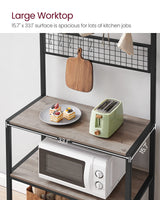 VASAGLE Bakers Rack, Coffee Bar, Kitchen Storage Shelf Rack with 10 Hooks, 3 Shelves, Adjustable Feet, for Microwave Oven, 15.7 x 33.1 x 66.9 Inches, Industrial, Greige and Black UKKS017B02 VASAGLE