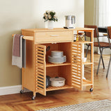 Moccha Rolling Kitchen Island Cart - Bamboo Kitchen Carts on Wheels with Storage Cabinet, Large Drawer, 3-Tier Open Shelf, Towel Rack, Sideboard, Mobile Kitchen Table for Dining Room Living Room Bar LDAILY