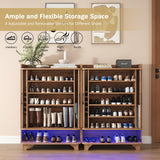 Maupvit 6-Tier Shoe Cabinet with Fluted Sliding Tambour Doors, Entryway Shoe Storage Cabinet with Led Light & Open Storage, 4 Adjustable Shelf, Shoes Rack Organizer for Entryway, Hallway, Living Room Maupvit