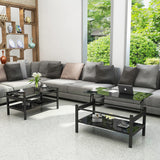 Meihua Lift Top Glass Coffee Table with Storage Compartment and Separated Open Shelves, Lift Tabletop for Living Room Home, Office, Black Meihua