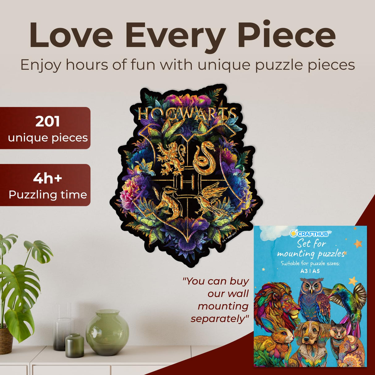Crafthub Harry Potter Wooden Puzzles for Adults – A3 Size with 201 Pieces Wood Puzzles – Fine Oddities – Jigsaw Puzzles with Unique Shapes – 10.8" x 13" CRAFTHUB