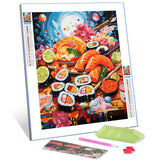 Japanese Cuisine Diamond Painting DIY 5D, Numbering Kit,Graffiti Delicious Sushi Artwork Lemon and Sakura Wall Art Food Crystal Rhinestone Pictures Fast Food Art Home Decor Adults Gift(12''Wx 16''H) Tucocoo