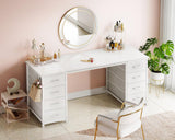 ODK 55 Inch Computer Desk with 8 Fabric Drawers, Modern Office Desk with Large Storage for Home Office, Study, Gaming, White ODK