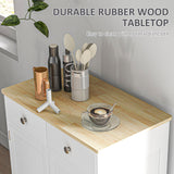 HOMCOM Sideboard with Solid Wood Countertop, Modern Kitchen Storage Cabinet, Coffee Bar Cabinet with 2 Drawers, Doors and Adjustable Shelf, Distressed White HOMCOM