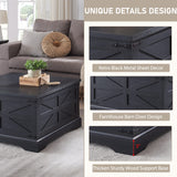 JXQTLINGMU Farmhouse Coffee Table, Square Wood Center Table with Large Hidden Storage Compartment for Living Room, Rustic Cocktail Table with Hinged Lift Top for Home, Black JXQTLINGMU