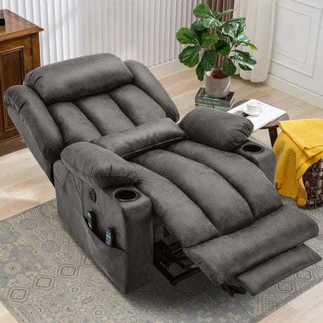 MEETWARM Oversized Dual Motor Lay Flat Power Lift Recliner Chair for Big Elderly with Heat Massage, Large Sleeping Electric Recliner with Extended Footrest, Lumbar Pillow, USB & Type-C Ports, Gray MEETWARM