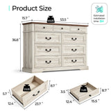 LINSY HOME Farmhouse 9 Drawers Dresser for Bedroom, Wood Bedroom Dresser Wide Chest of Drawers, French Country Storage Double Dressers Organizer for Closet, Living Room, Beige LINSY HOME