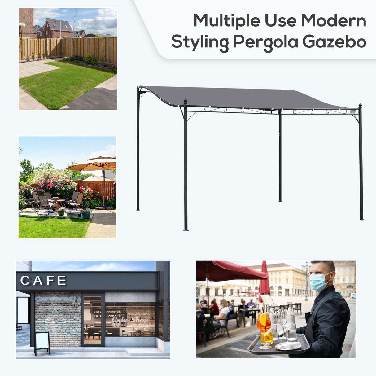 Outsunny 10' x 13' Steel Outdoor Pergola Gazebo, Patio Canopy with Weather-Resistant Fabric and Drainage Holes for Backyard, Deck, Garden, Gray Outsunny