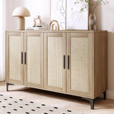 Sideboard Buffet Cabinet with Storage, Rattan Kitchen Storage Cabinet with Doors and Adjustable Shelves, Coffee Bar Cabinet, Entryway Cabinet, Rattan Sideboard Console Table for Dining Room, Natural Jheumaj