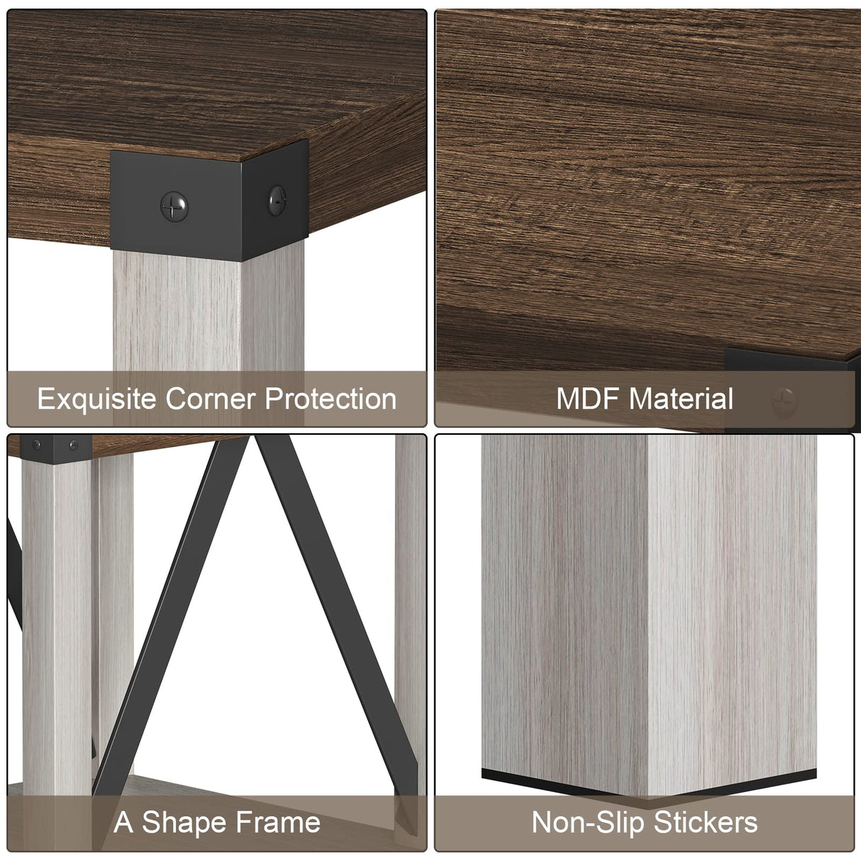 Treocho Farmhouse End Table Set of 2, Rustic Vintage Nightstand Side Table with Shelf for Living Room, Antique White & Brown Treocho