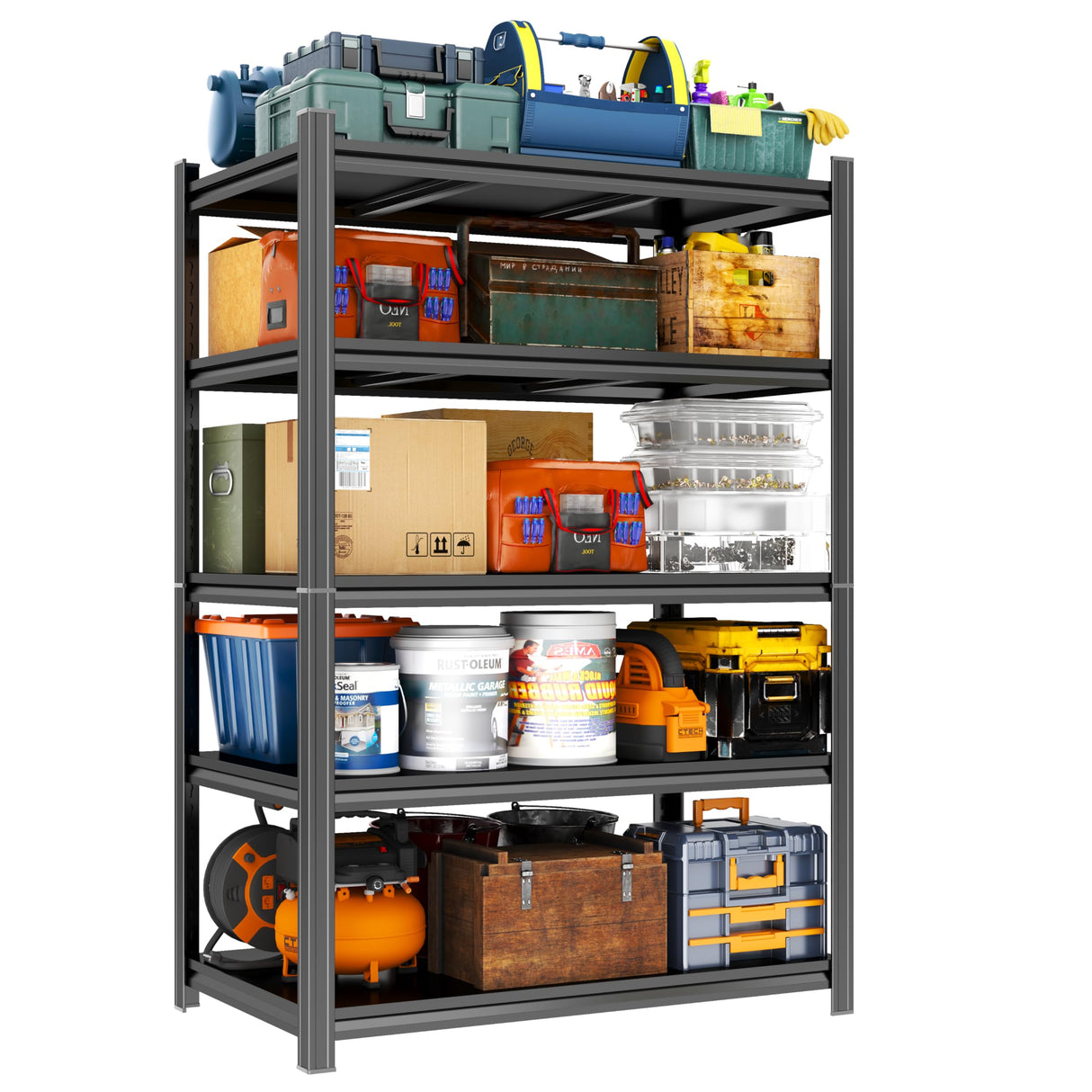 Garage Shelving 5-Tier Metal Storage Shelves 3500LBS Garage Storage Shelves Heavy Duty Adjustable Shelving Units for Basement, Commercial, Warehouse, Industrial, Black PRESTELION