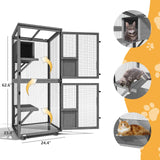 TRYKERPET 4 Tiers Catio Outdoor Cat Enclosure, Outdoor Cats House with 4 Wheels, Cat Enclosure Window Access with Removable Floor, Upgraded Resting Box, Waterproof Roof, Wooden Indoor Pet Cage, Grey TRYKERPET