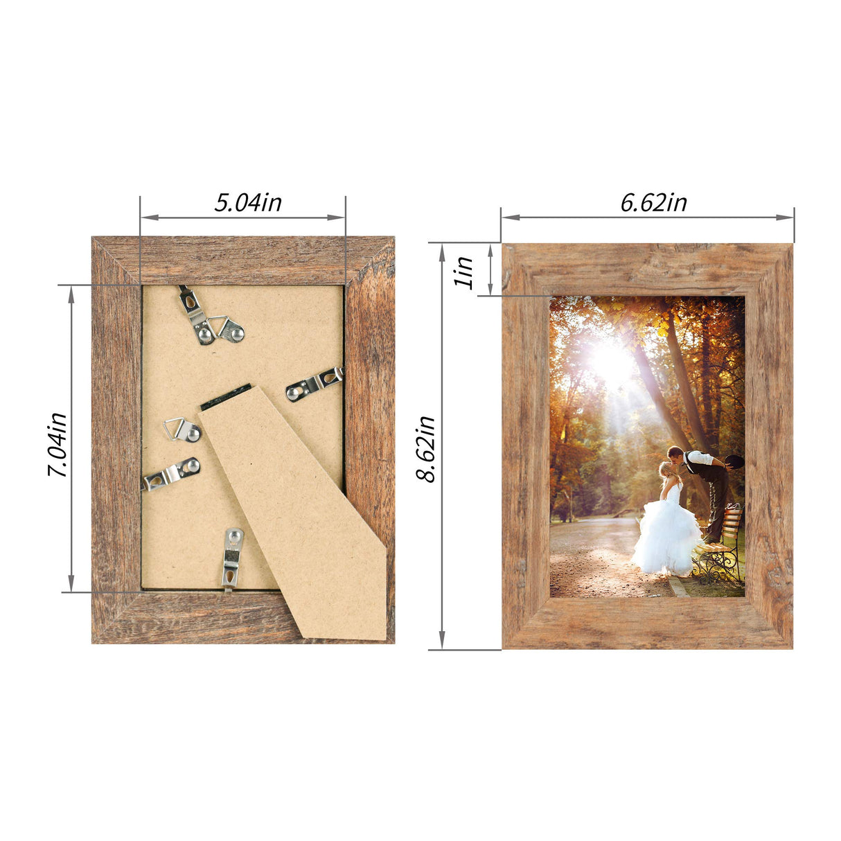 iRahmen 5x7 Picture Frame Set of 4, High Definition Real Glass Rustic Brown Frame, 5 x 7 Wood Photo Frames for Tabletop Display and Wall Mounting iRahmen