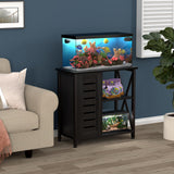 Herture 20-29 Gallon Fish Tank Stand, Aquarium Stand with Cabinet Accessories Storage, Heavy Duty Metal Frame, 31.49" L*15.74" W Tabletop, 330LBS Capacity, Black PG07YGB Herture