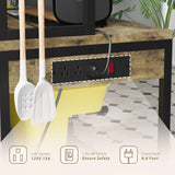 YESHOMY Kitchen Baker’s Rack with Power Outlet, 5-Tier Microwave Stand, Coffee Bar with 8 S-Shaped Hooks, Heavy Duty Storage Shelf Unit for Spices, Pots, Brown YESHOMY