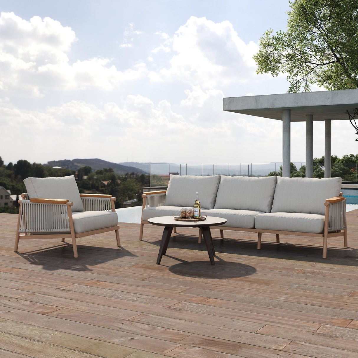 Acanva Modern All-Weather Aluminum Outdoor Patio Sofa with Thick Cushions, Olefin Fabric Sunroom Backyard Furniture, Light Khaki, Armchair Acanva