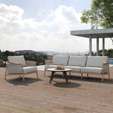 Acanva Modern All-Weather Aluminum Outdoor Patio Sofa with Thick Cushions, Olefin Fabric Sunroom Backyard Furniture, Light Khaki, Armchair Acanva