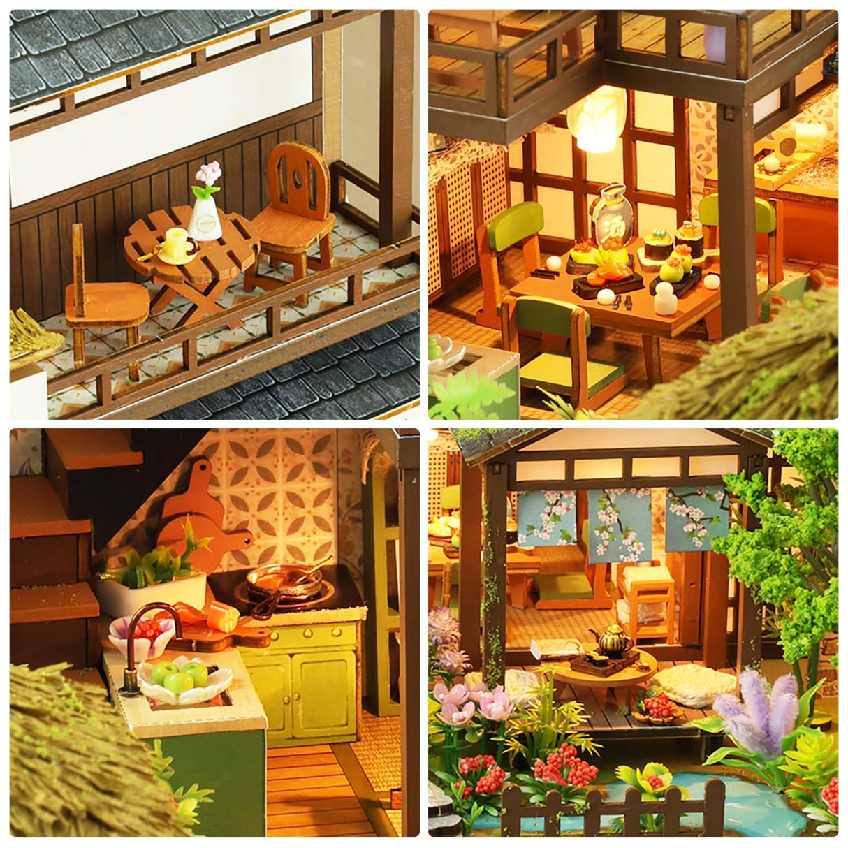 Foyucool Miniature House Kit, Tiny House Kit with Light, DIY Mini House Building Kits for Adults to Building, Unique Gift for Birthday Christmas, Bamboo Spring Courtyard Foyucool