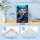 Bowetile Framed Paint by Numbers Sea Turtle for Adults Beginners, Adults' Paint-by-Number Kits, Easy Adult Paint by Number Kits on Canvas, Acrylic Animals Number Painting for Home Decor, 8x12in Bowetile
