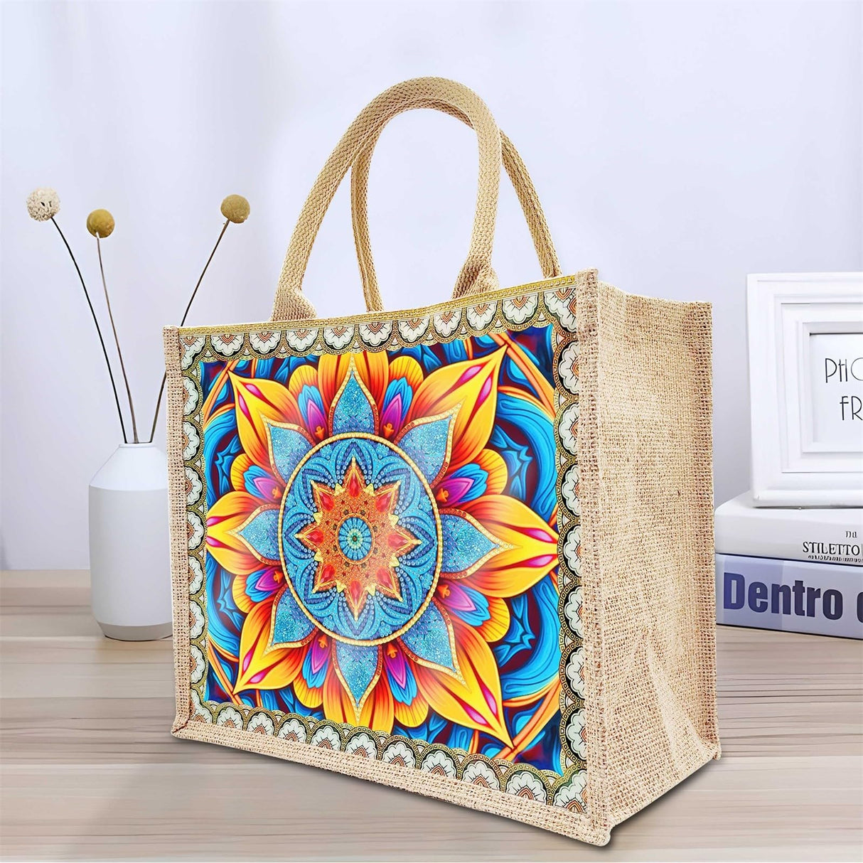Generic 5D Diamond Art Painting Tote Bag Kit, DIY 5D Diamond Art Painting Handbag Kits, Diamond Art Painting Bag, (Single Side Dot Diamond) (#07-Mandala) WoodArtSupply