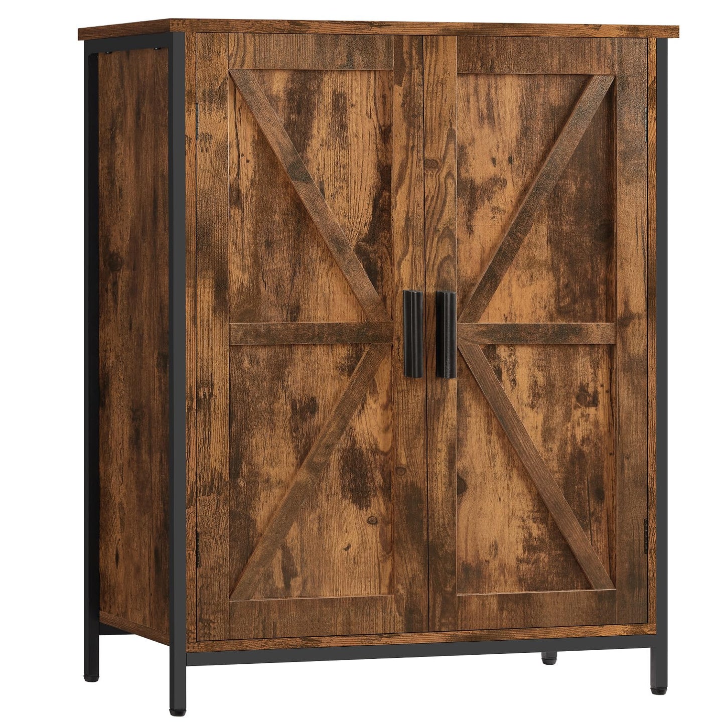 FIONESO Storage Cabinet, Farmhouse Cabinet with Barn Doors & Shelf, Entryway Cabinet, Small Cabinet for Living Room, Dining Room, Entryway, Rustic Brown