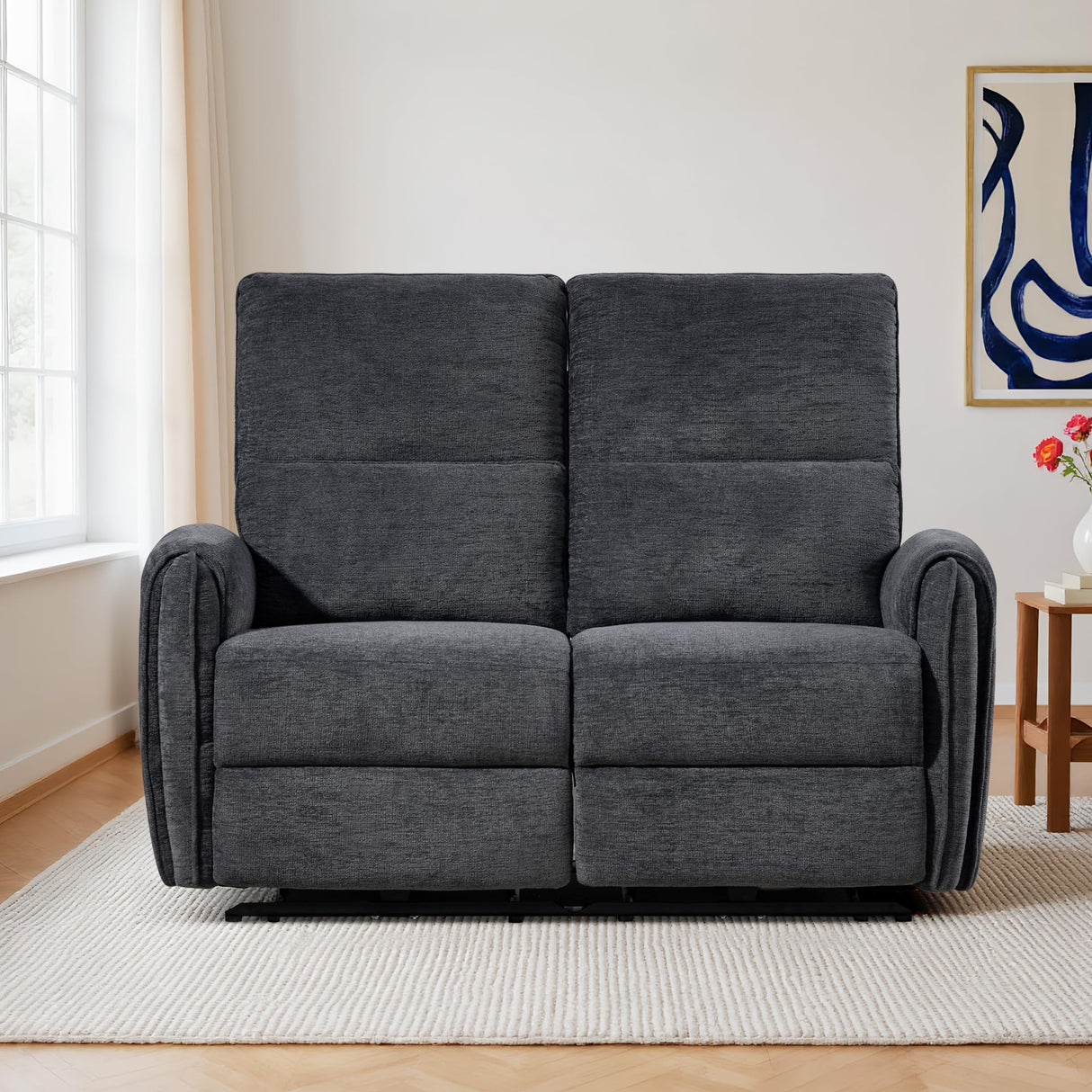 53.5" Zero Wall Hugger Power Reclining Loveseat Sofa with USB & Type-C Ports, Electric Recliner Loveseat with Lumbar Pillows, Small Space Wall Hugger Reclining Couch for Living Room & RV (Dark Grey) LURVIA