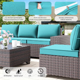 RTDTD Outdoor Patio Furniture Set, 6 Pieces Outdoor Furniture All Weather Patio Sectional Sofas PE Wicker Modular Conversation Sets with Coffee Table,5 Chairs & Seat Clips Turquoise Blue. RTDTD