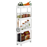 MELDEVO 4 Tier Slim Storage Cart Mobile Shelving Unit Organizer Slide Out Storage Rolling Utility Cart Tower Rack for Kitchen Bathroom Laundry Narrow Places, Plastic & Stainless Steel, White MELDEVO
