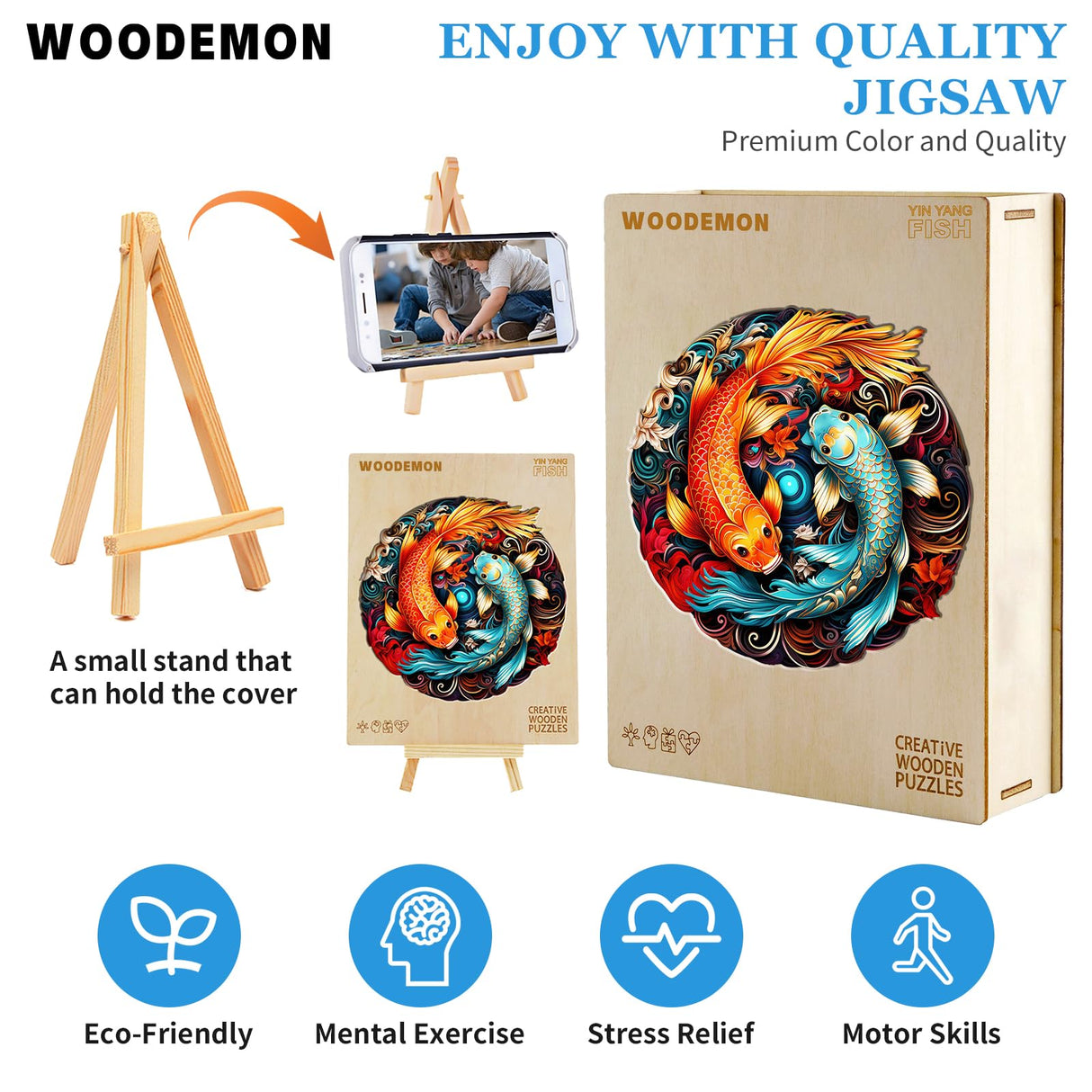 Woodemon Wooden Puzzles for Adults, Yin Yang Fish (M-185pcs) Wooden Jigsaw Puzzles Kids, 11.4*11.2in Unique Shaped Animal Wood Puzzles Adults, Christmas Puzzles Xmas Birthday Gifts Family Puzzle Games Woodemon