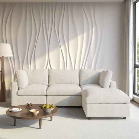 Cloud Sectional Couches for Living Room,100.5" Convertible L Shaped Couch with Ottoman, 4 Seater Modular Sectional Sofa,Deep Seater Furniture Sets,Beige WJShome