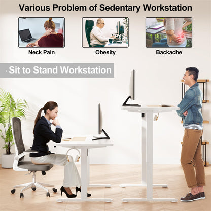 WOKA Electric Height Adjustable Electric Standing Desk, 55 x 28 Inch Sit Stand Desk with Memory Controllers, Stand up Desk for Home Office, White and Oak Tabletop - WoodArtSupply