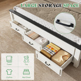 AMERLIFE King Size Bed Frame with 52.2" Tall -Panel Headboard & Footboard, Farmhouse Wood Platform Bed Frame with 3 Large Storage Drawers, Noiseless, No Box Spring Needed, Rustic White AMERLIFE