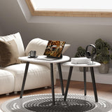 BAMEOS Bamboo Nesting Triangle End Table,Set of 2 Coffee Table Modern Minimalist Side Table for Living Room (Marble White) BAMEOS