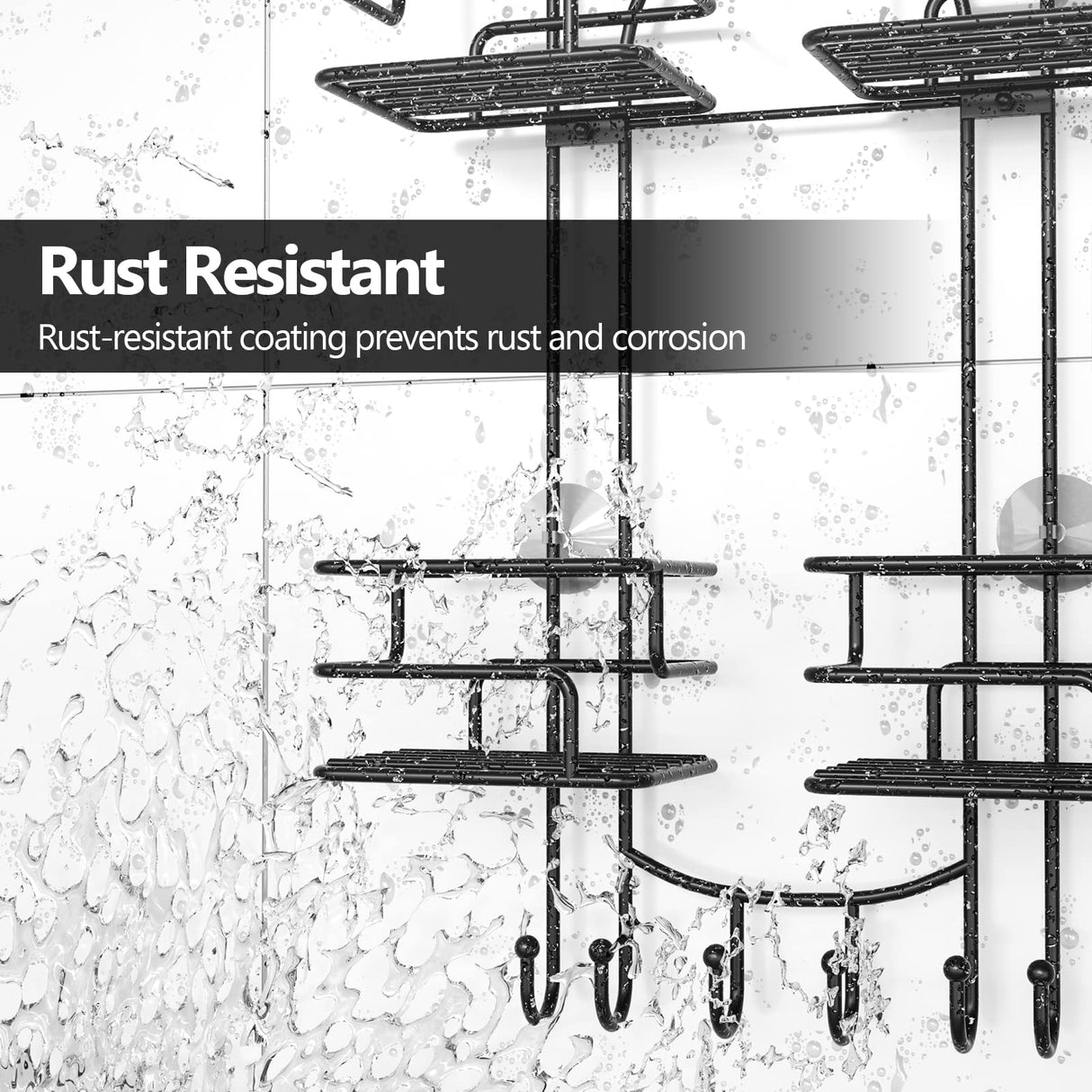 SRIWATANA Shower Caddy Hanging Over Head, Bathroom Shower Organizer Shower Rack Holder with Hooks for Razors - Black SRIWATANA