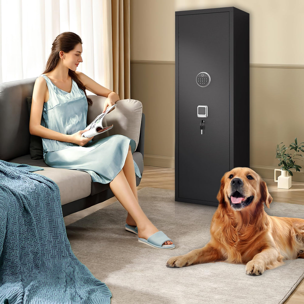 PRESTELION 10-15 Gun Safe,Quick Access Safes for Shotguns,Cabinets with Adjustable Rack,Long Gun Cabinets with Fingerprint/Digital Keypad/Removable Shelf for Rifles Safes PRESTELION